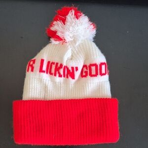 Vintage KFC White and Red Pom-Pom Knit Beanie with Red Fold Cuff